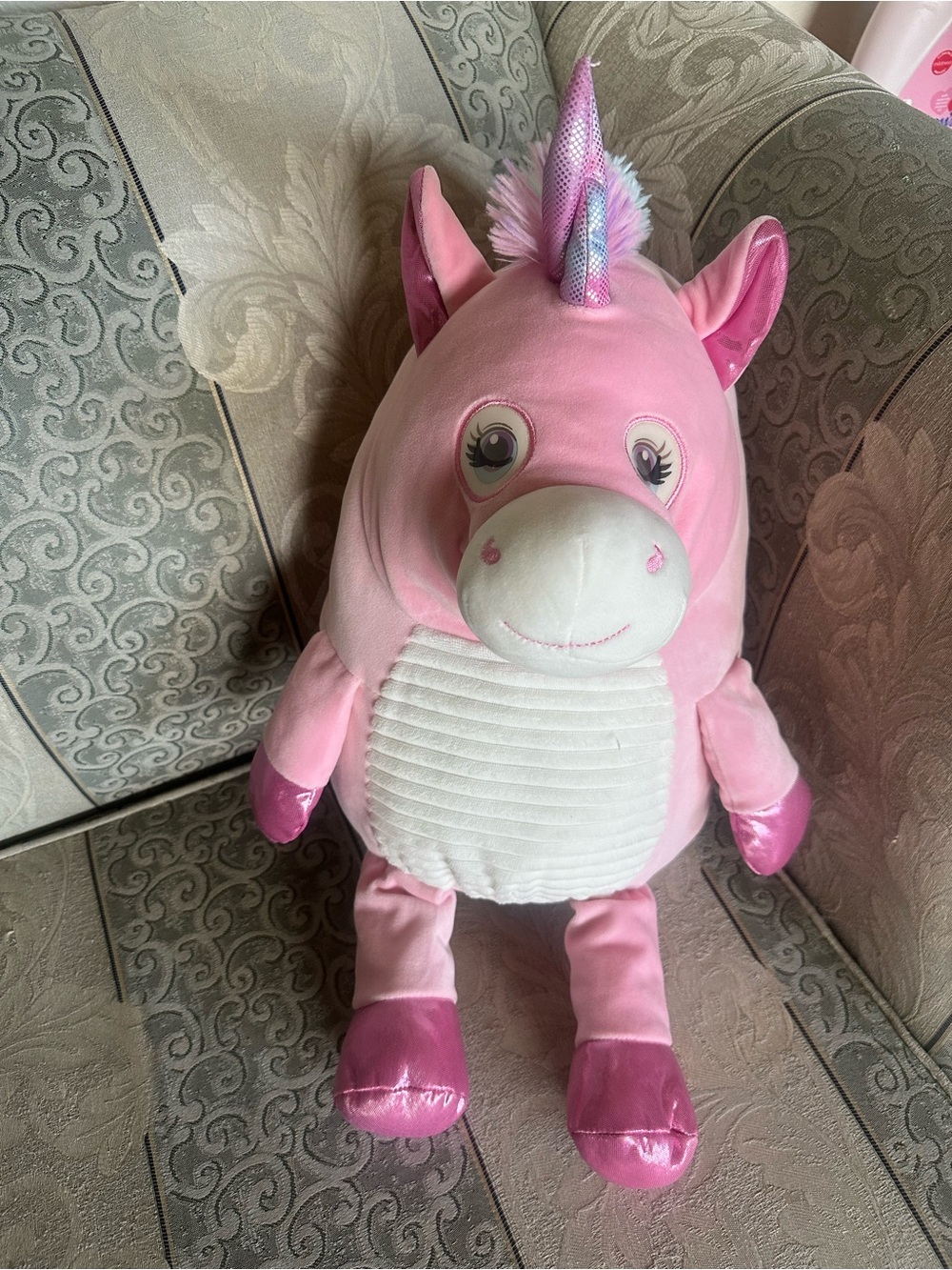 Vintage pink chubby lenticular eyes rainbow mane plush stuffed animal- 19 inches